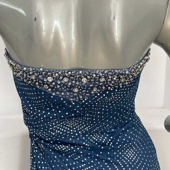 Interlude Couture Collection Strapless Beaded Silk Blue Mini Dress Size 8 - Picture 11 of 14